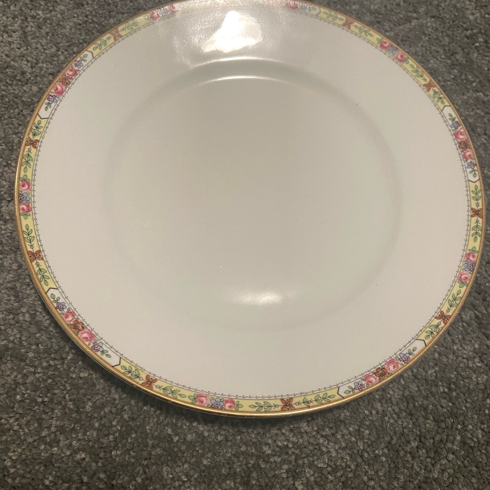Homer Laughlin White Plate with Floral Yellow Rim